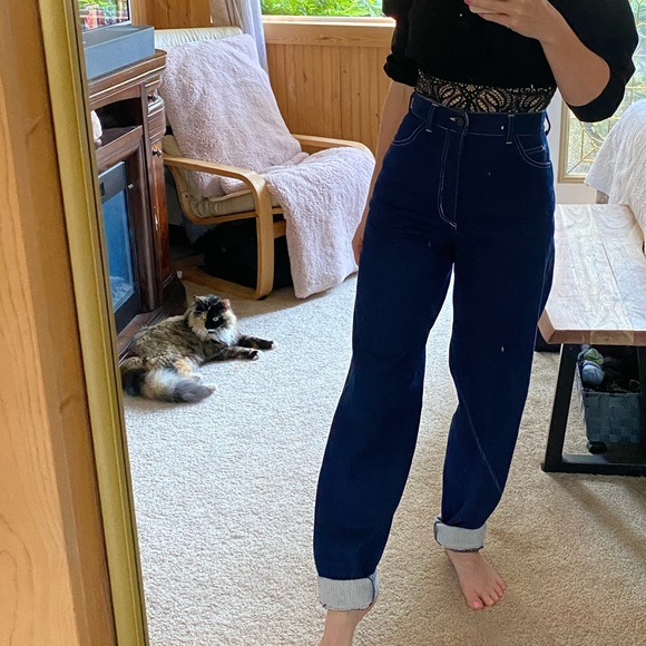 Luxury 70s dark wash high rise tapered detailed jeans NWT - Picture 2 of 7